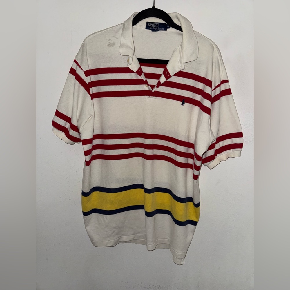 Ralph Lauren White Polo with Red and Yellow Stripes